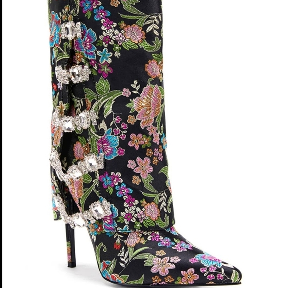 Fashion Speaks Shoes - Floral rhinestone boots